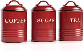 | red kitchen canister sets. Amazon Com Barnyard Designs Airtight Kitchen Canister Decorations With Lids Brick Red Metal Rustic Farmhouse Country Decor Containers For Sugar Coffee Tea Storage Set Of 3 4 X 6 75 Home Improvement