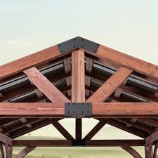 Backyard Discovery Arlington 12 Ft X 12 Ft Wooden Gazebo With Steel Roof 2001527com The Home Depot In 2020 Wooden Gazebo Wood Patio Backyard Pavilion