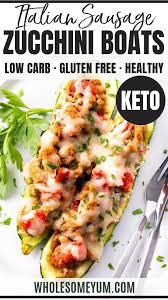 Keto Italian Sausage Stuffed Zucchini Boats Recipe This Easy Italian Sausage Stuf Italian Sausage Recipes Zucchini Boat Recipes Sweet Italian Sausage Recipes