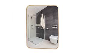 • glass or mirror cutouts for sconces, light switches and outlets. Custom Metal Gold Framed Bathroom Mirror