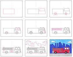 Draw the front cab bumper, light and details. How To Draw A Fire Truck Art Projects For Kids