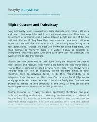 One of the precious things filipinos have is that they are respectful. Filipino Customs And Traits Free Essay Example