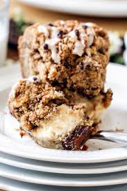 Cream Cheese Stuffed Chocolate Chip Banana Coffee Cake Recipe Banana Coffee Cakes Chocolate Chip Banana Bread Banana Chocolate Chip