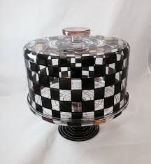 Black And White Checkered Cake Stand Mindy Sand Studio Hand Painted Glassware Painting Glassware Hand Painted Glassware Earth Tone Colors