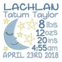 Decorate nursery with this brightly alphabet included to personalize with your own new 'star'. Baby Birth Announcement Templates Embroidery Tree Moon And Stars Sweet Stitch Design