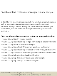 assistant restaurant manager resume samples