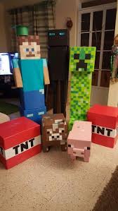 Awesome These Minecraft Party Decorations Are Made Out Of Recycled Boxes Cardstock And Wrapp Minecraft Party Decorations Diy Minecraft Party Minecraft Party