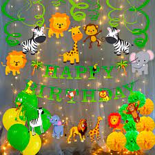 Bedding, pictures and decor to use in decorating baby's room. Jungle Theme Birthday Decoration Boys 71pcs Hawaiian Animals Safari Forest Balloons Banners Swirls Pompom Hanging With Warm Led Light Set For Kids Party Propz Online Party Supply And Birthday Decoration Product Store
