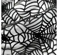 YX2274 Latest Dark Black Soft Polyester Spider Web Pattern Design Flocking  Tulle Mesh Fabric for Halloween Hijab Headwear