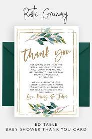 Rustic Greenery Flat Baby Shower Thank You Card Template Greenery Editable Thank You Card Rusti Baby Shower Thank You Cards Baby Shower Thank You Baby Shower