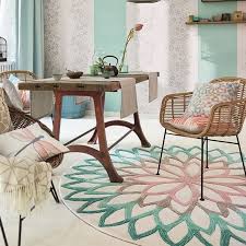 Esprit Kurzflor Teppich Rund Lotus Flower Beige Grun Flieder Kurzflor Teppiche Wohnzimmer Design Wohungsdekoration