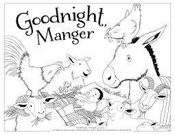Free printable coloring pages featuring animals, holiday themes, people, and more Free Christmas Printable Goodnight Manger Coloring Page Laura Sassi Tales