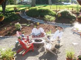 A Gravel Patio Features Adirondack Chairs And A Fire Pit Cute Gravel Patio Garden Fire Pit Backyard