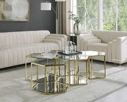 For those in smaller spaces, such as apartments or lofts, opt for a round coffee table that complements the loveseat instead. Sei 5 Gold Coffee Table 205 Ct 5pc Meridian Furniture Coffee Tables In 2021 Modular Coffee Table Gold Coffee Table Coffee Table
