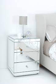Impressive Silver Mirrored Nightstand Table With Small Brown Shade Table Lamp Mirrored Furniture Furniture Bedside Table Master Bedroom Furniture