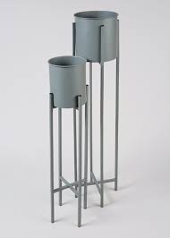 Set Of 2 Tall Metal Planters Grey Metal Planters Living Room Accessories Decor Contemporary Planters