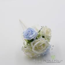 Baby blue flowers for wedding. Baby Blue Ivory Foam Rose Flower Girl Wand With Crystal Stems