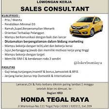 Lowongan Kerja Honda Tegal Raya Pendidikan Marketing Kerja Keras