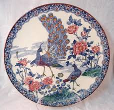 Large Japanese Oriental Plate Charger Blue Peacock Bird Look Disegni Porcellana