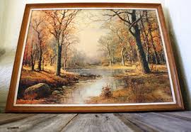 Vintage Framed Robert Wood October Morn Reproduction Print Robert Wood Paintings Robert Wood Vintage Frames