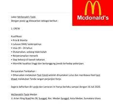 Lowongan kerja direct sales first / linknet medan. Info Loker Medan Terbaru Juli 2020 Di Mcdonald S Tasbih Tamatan Sma Sederajat Kaskus