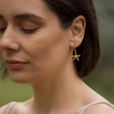 Golden Starfish Earrings, Gold Sea Star Dangle Earrings, Ocean Inspired  Boho Jewelry, Beach Jewelry Gift for Women, Under the Sea Earrings
