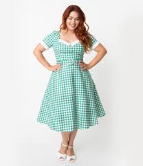 Black And White Gingham Dress Plus Size Ad Collectif Plus Size 1950s Style Green Ivory Gingham Roberta Swing Dr Unique Vintage Retro Style 1950s Fashion 1950s Fashion Swing Dress 1950 Fashion