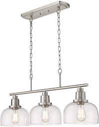 Kitchen island pendant lighting with 4 lamp sockets, pynsseu matte black shade with clear glass panels, industrial hanging pendant light fixture for kitchen island breakfast bar dining room 4.5 out of 5 stars 255 Amazon Com Eapudun 3 Light Kitchen Island Light Farmhouse Pendant Lighting For Dining Room Pool Table Ceiling Light Brushed Nickel Finish With Clear Glass Pda1125 Bnk Tools Home Improvement