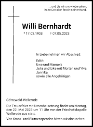 Traueranzeigen von Willi Bernhardt