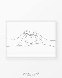 Hand Heart Printable One Line Drawing Print Love Hands Etsy Line Art Drawings Gesture Drawing Drawings