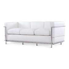 Modern le corbusier style lc2 white genuine leather sofa, love seat, chair set. Le Corbusier Lc2 Sofa 3 Seater Sofa White Leather Reproduction Modish Furbish