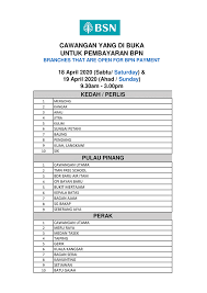 When bsn was officially established on 1st december 1974, the bank simpanan nasional act, 1974, enabled the. Senarai Waktu Operasi Pembayaran Bpn Di Bsn Terpilih Hujung Minggu Dilanjutkan Edu Bestari