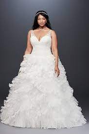 Plunging Plus Size Wedding Dress With Tiered Skirt David S Bridal Bridal Gowns Dramatic Wedding Dress Wedding Dress Styles