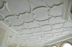 Use the larger crown profile along the ceiling, paint a parallel stripe beneath it, then use a smaller profile as border moulding along the bottom. Plaster Ceiling Design Architectural Mouldings Laurel Home
