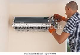 The working of portable air conditioners is similar to any other air conditioner. Installation Of Air Conditioner Worker Installs The Indoor Unit Air Conditioner On The Wall Canstock