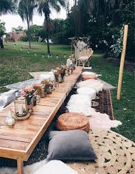 Thats How Mehendi Should Happen Bohemian Picnic In The Park Set Up Styled By Harper Arrow Backyard Party Boho Picnic Outdoor Parties