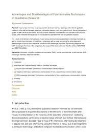 Each of the research approaches involve using one or more data collection methods.these are some of the most common qualitative methods: Four Interview Techniques In Qualitative Research Interview Focus Group