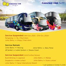 In johor bahru, you can take a bus from jb larkin sentral bus terminal to kl terminal bersepadu selatan every hour between 6am and 1.45am. Causeway Link Last Updated On Oct 13 2020 4 00pm Facebook