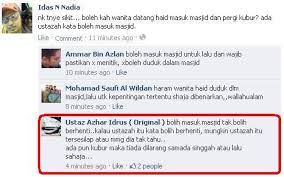 Kelompok yang mengharamkan masuknya orang junub ke dalam masjid adalah ulama dari kalangan madzhab syafi'i. Koleksi Printscreen Soal Jawab Ustaz Azhar Idrus Original 51 Hukum Wanita Haid Masuk Masjid Facebook