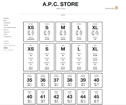 A P C Size Guide Universal Men Shopping Bag Store