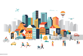 Smart City Landscape City Center With Many Building Airplane Is Smart City City Illustration City Landscape