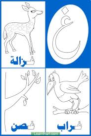 تلوين حرف الغين غين غزالة غين غراب غين غصن Arabic Alphabet For Kids Learn Arabic Alphabet Arabic Alphabet