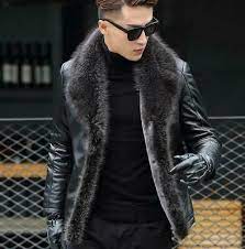 Mens Real Fur Lined Leather Jacket Warm Coat Overcoat Parka Business Winter In 2021 Leather Jacket Men Jackets Men Fashion Leather Jacket