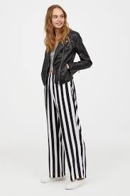 Black And White Striped Wide Leg Pants Outfit Wide Leg Pants Black White Striped Divided H M Us Black And White Pants Stripped Pants Outfit Stripped Pants