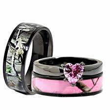 Black And Pink Wedding Ring His Her Black Pink Titanium Camo Heart Stainless Steel Engagement Wedding Rings Camo Wedding Rings Sets Camo Wedding Rings Titanium Wedding Rings