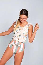 Ruffle Back V Midkini Top Desert Floral Midkini Tops Tankini Swimsuits For Women Trendy Swimsuits