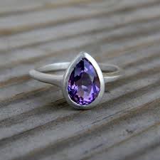 Amethyst Solitaire Sterling Silver Pear Ring Purple Gemstone Etsy Purple Gemstones Rings Silver Birthstone Rings Gemstones