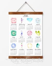 2016 Wall Calendar Watercolor Birthstones Poster Calendar Gemstone Calendar Planner Organiser Yearly Calen Wall Calendar Creative Calendar Calendar Design