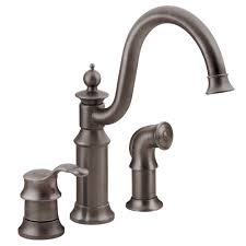 Get free 2 day shipping on qualified 3 hole kitchen faucets products or buy kitchen department products today with buy online pick up in store. Moen Waterhill High Arc Single Handle Standard Kitchen Faucet With Side Sprayer In Oil Rubbed Bronze S711orb The Home Depot