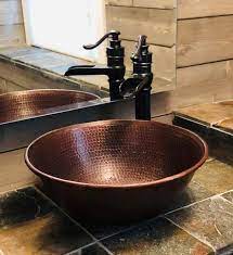 14 round hand hammered copper vessel sink in rich sedona etsy copper vessel sinks copper vessel sink
